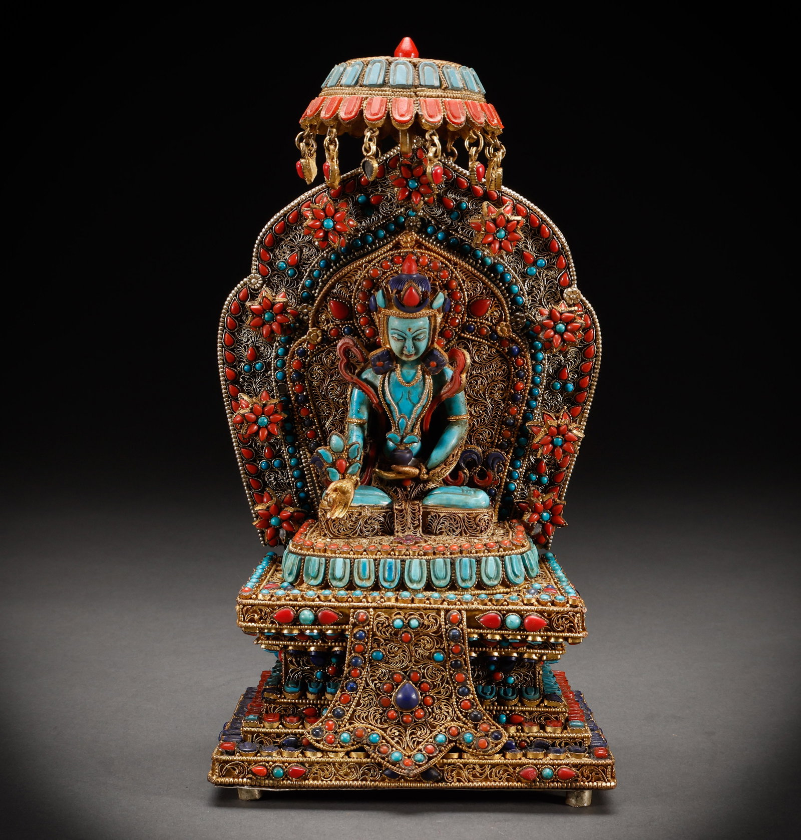 During the Qing Dynasty, copper gilded Buddha inlaid with a hundred treasures (1 of 9)