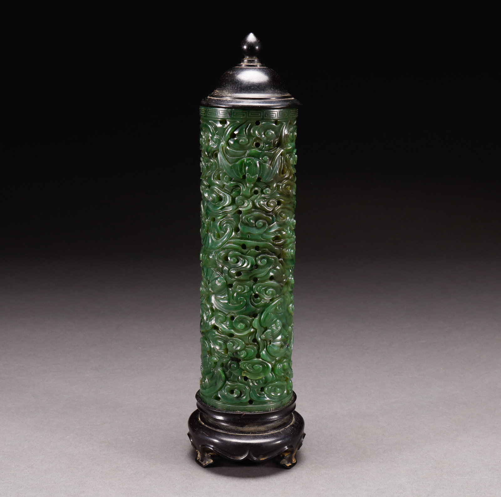 Qing Dynasty Hetian Biyu Barrel: Height: 27cm, width: 6cm, weight: 409g