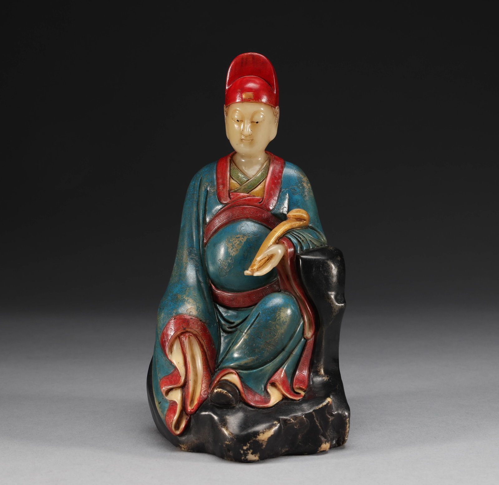 Qing Dynasty Shoushan Stone Painted Officials: Height: 18cm, width: 10cm, weight: 1332g