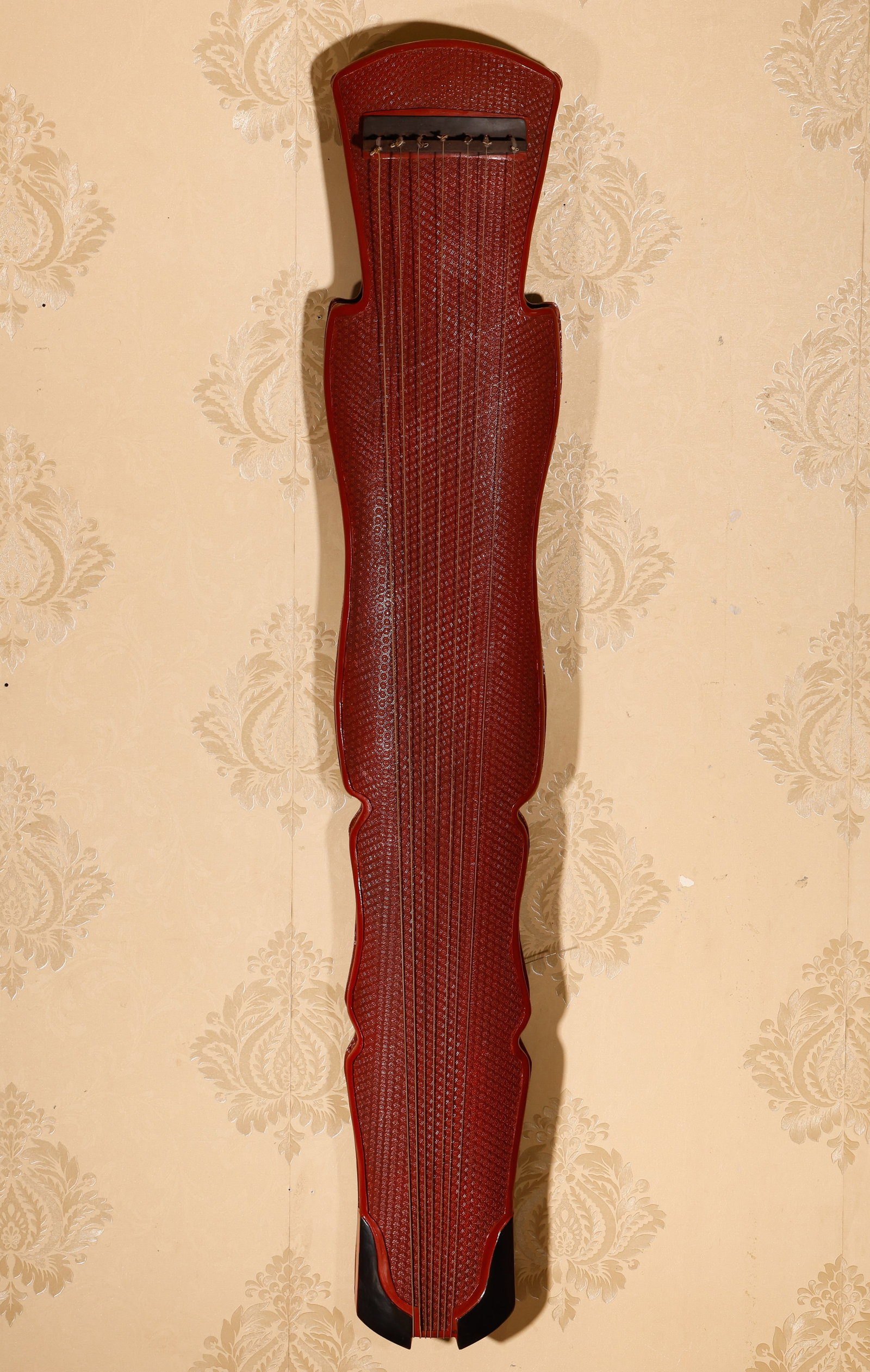 Qing Dynasty's Red Seven stringed Qin: Length: 122cm, Width: 22cm,