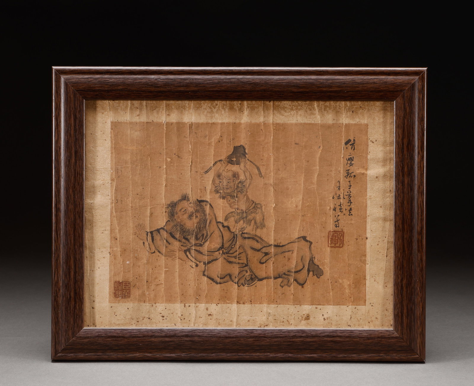 Zhong Kui's Drunken Paper Mirror Heart: Painting of ancient Chinese figures. The dimensions of this ancient Chinese figure painting are approximately 24 centimeters high and 17 centimeters wide. The work is based on historical figures and a