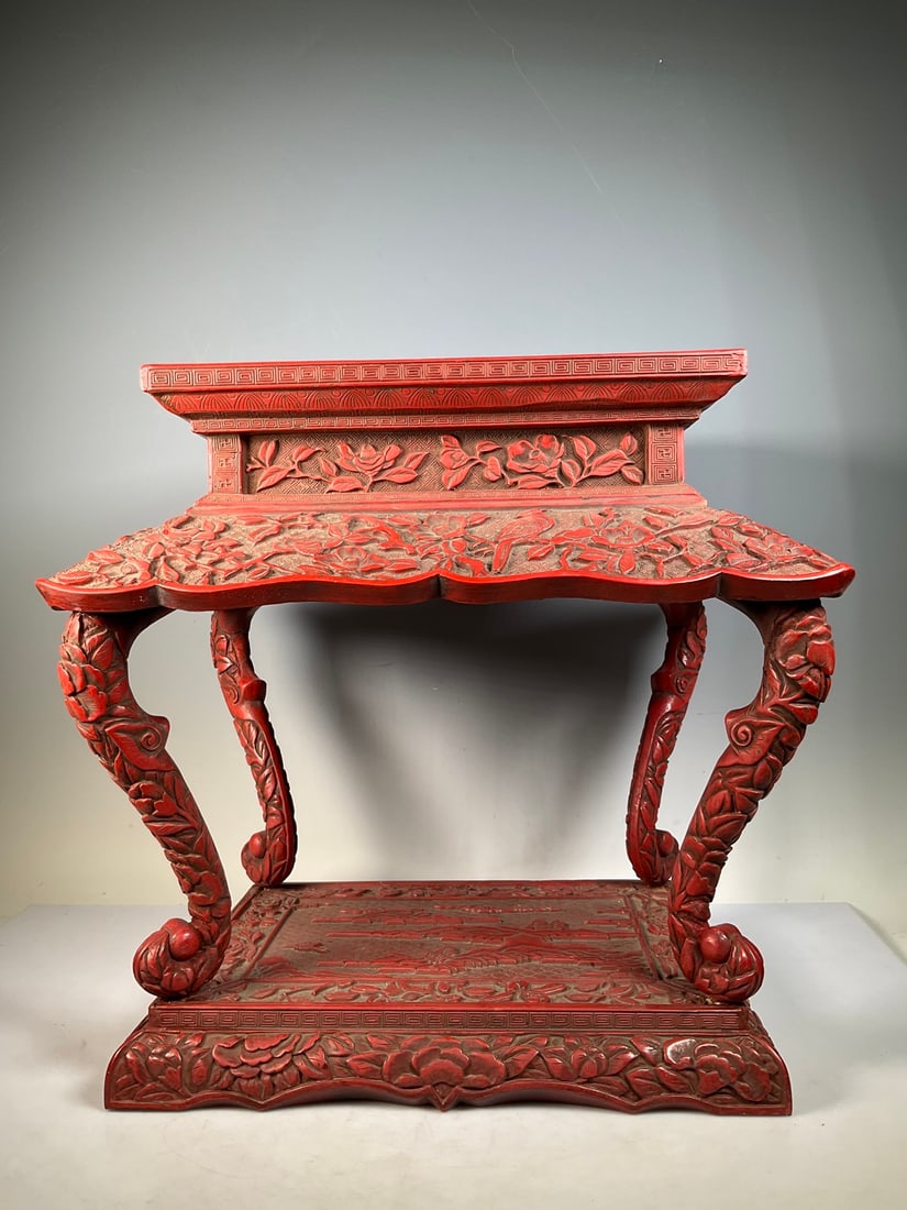 Carving landscape figures, flowers, birds, and flowers in the Republic of China wooden body lacquer (1 of 9)