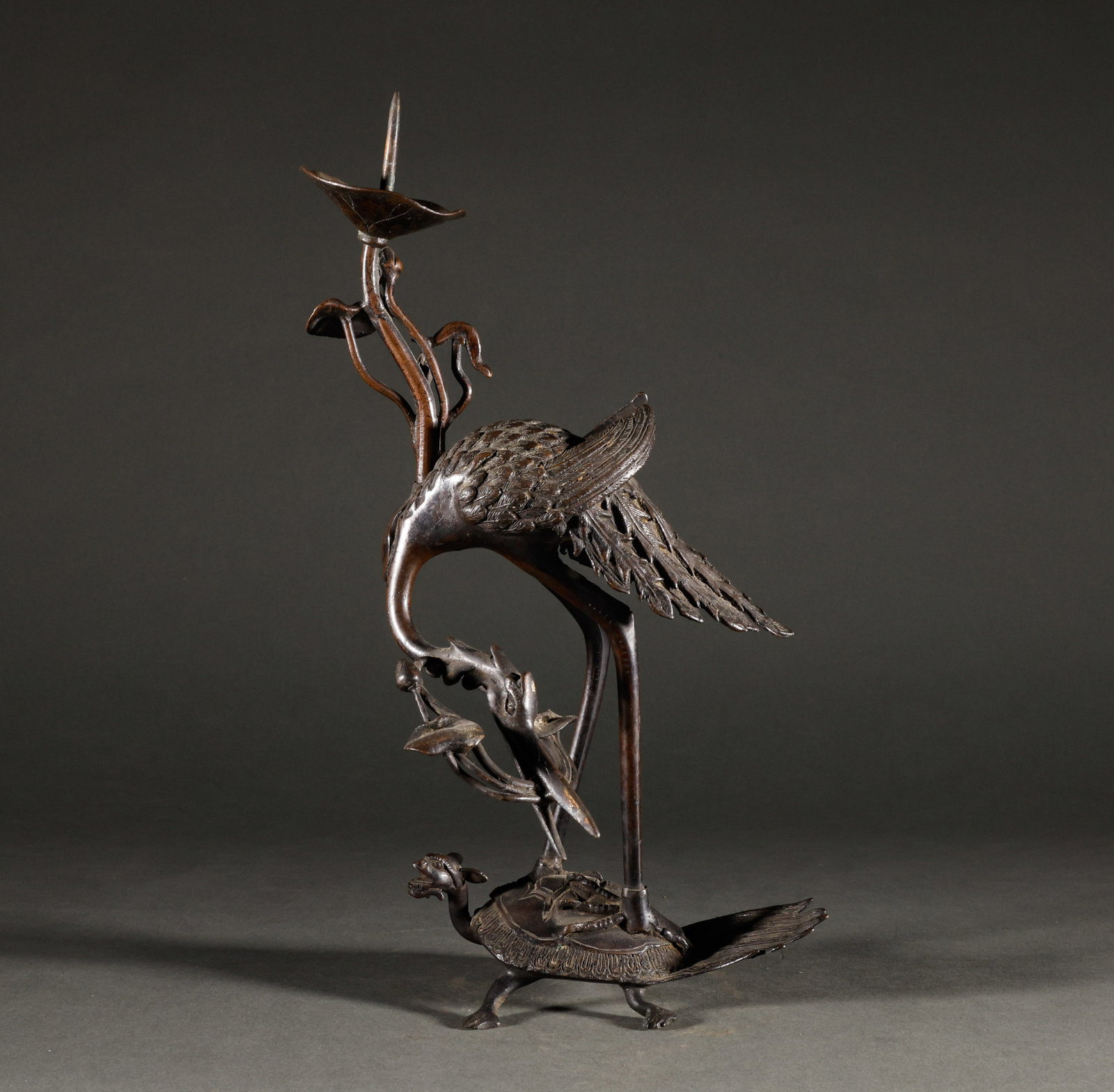 Reflux Qing Dynasty copper bottle with Kame Crane pattern (1 of 7)