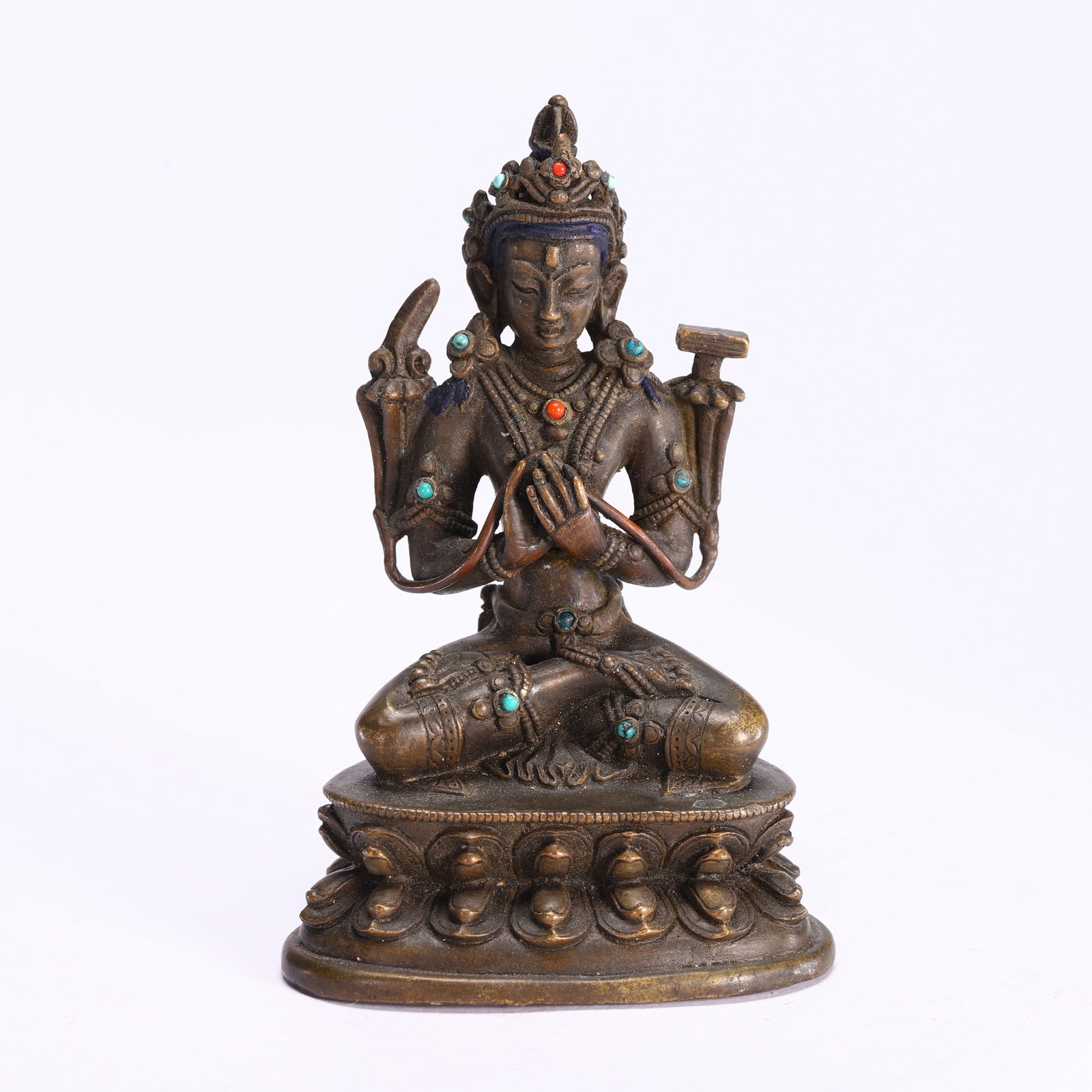 Bronze inlaid gemstone statue of Manjusri Bodhisattva from the Qing Dynasty (1 of 10)