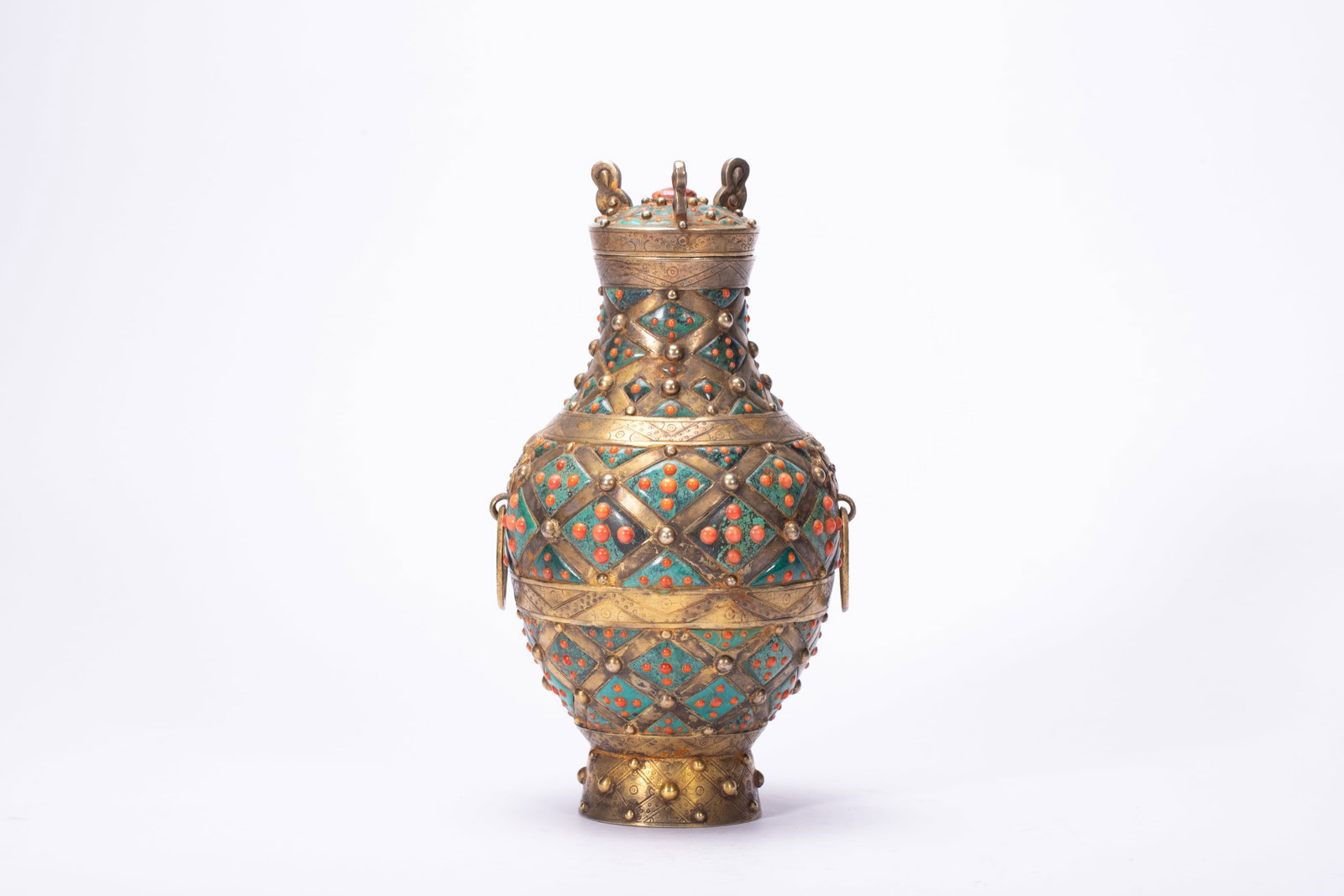 Qing Dynasty copper gilded inlaid agate teapot (1 of 10)