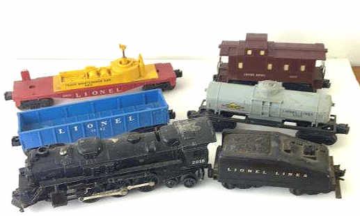 Set of 6 Lionel Trains: Engine 2018,and 6142, 6812,, 6037,6035, etc Condition, untested, needs cleaning, scratches, scuffs , wear, etc