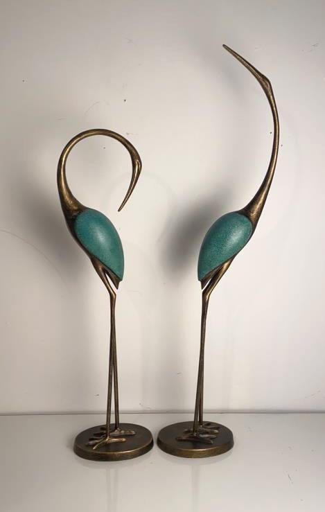 A Pair of Heron / Crane Outdoor Indoor Statues Tallest is 35 1/2"  Bases are 7 1/4" x 5 1/2" (1 of 7)