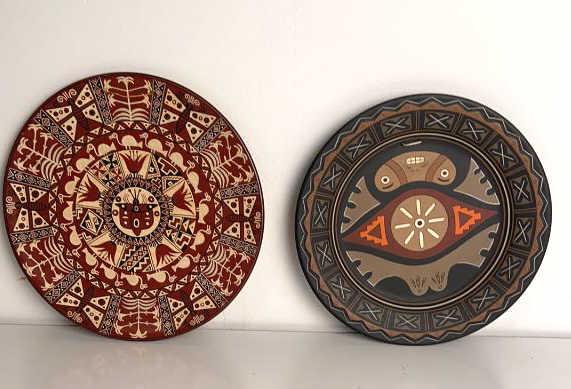 Peru Wood Plate & an Ecuadorian Ceramic Plate Both hand painted. Ecuadorian plate by Eduardo (1 of 4)