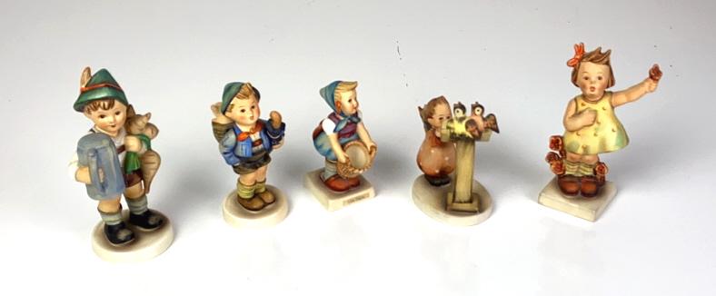 Group of 5 Hummels Including bird duet, spring cheers, little helper, for father, and home from (1 of 5)