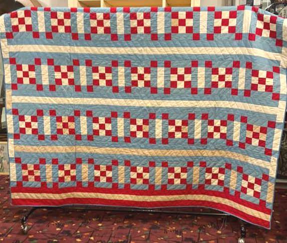 Vintage Handmade Quilt , Red White Blue & Beige Approximately 80" x 80" Condition, good (1 of 5)
