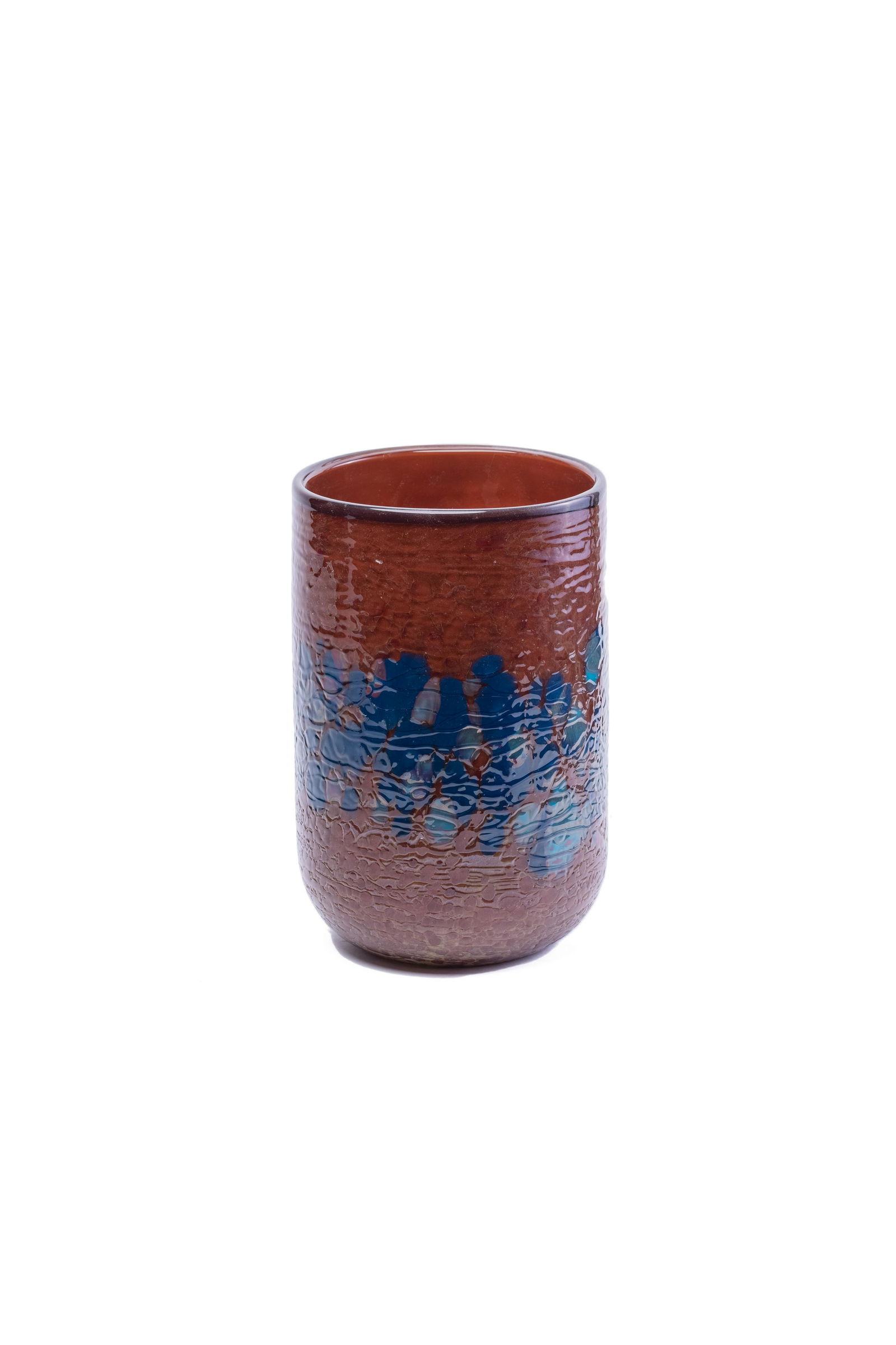 A petite glazed terracotta vase with blue abstract (1 of 1)