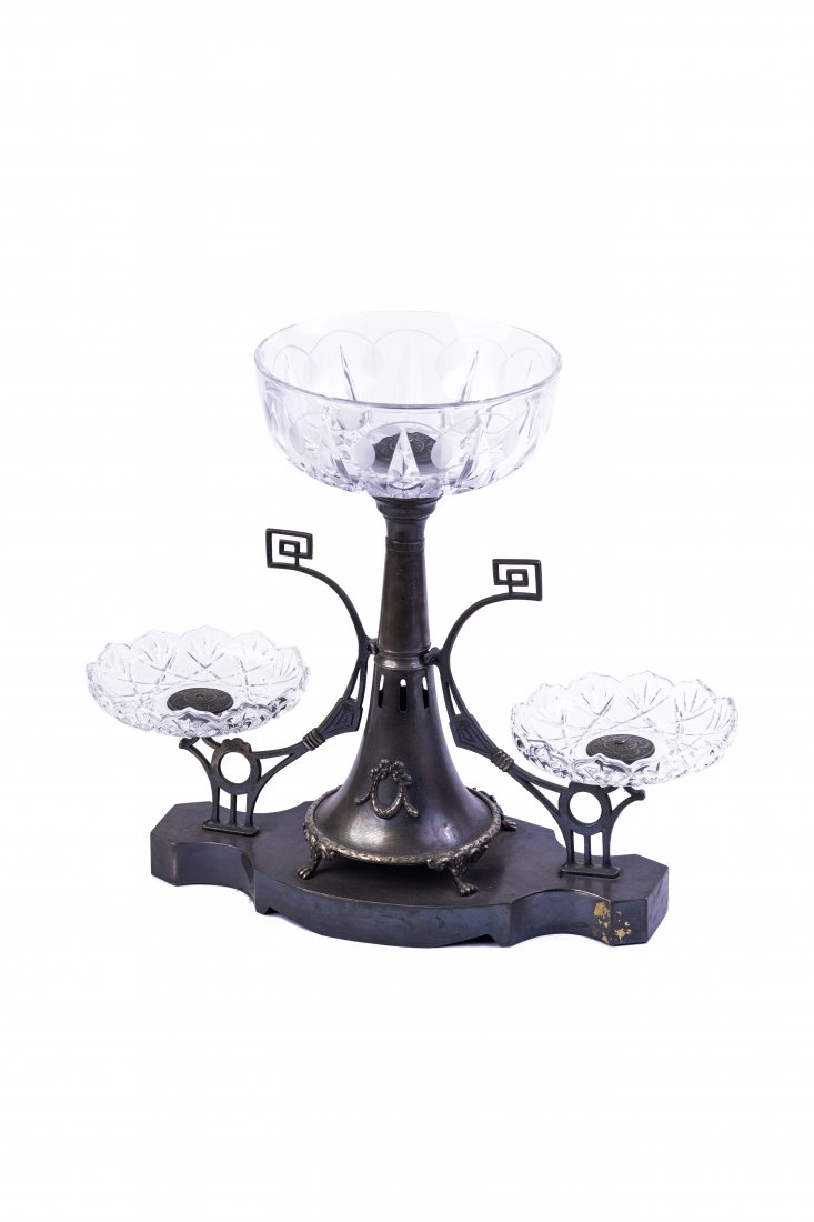 A crystal three bowl epergne with silver base (1 of 1)