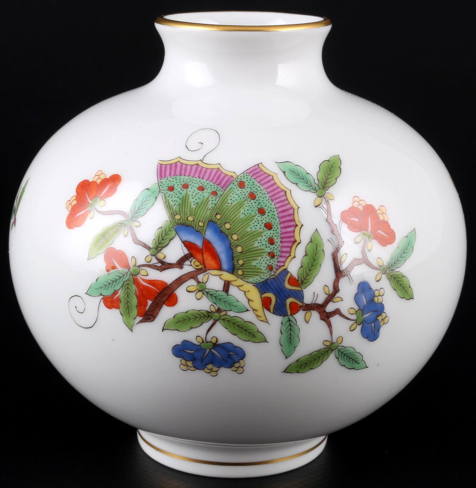 Meissen chinese Butterfly bellied vase 1st choice, Bauchvase 1.Wahl,: porcelain, blue sword mark 1st choice, dÃ©cor chinese Butterfly, model no. 50121, H 11 cm x D 10 cm