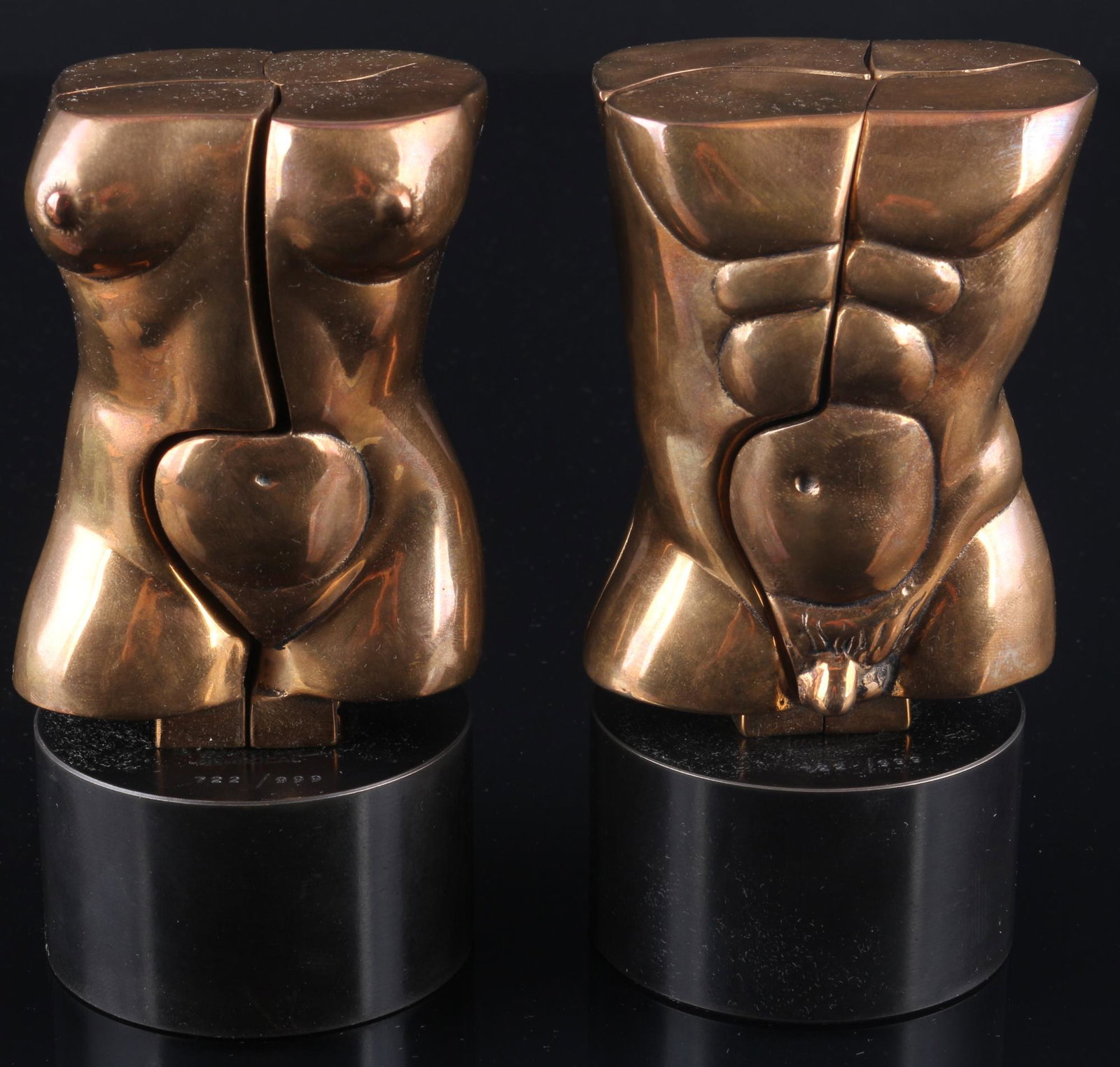 Miguel Ortiz Berrocal (1933-2006) Bronze Pair - Otto & Otra, Opus 348 + 349,: bronze, puzzle sculptures, Opus 348 + 349, signed and numbered on the plinth, with foundry stamp Venturi Arte/ Publisher Die Galerie, limited edition 722/999, design 1990s, sculptures of 4 interlockab