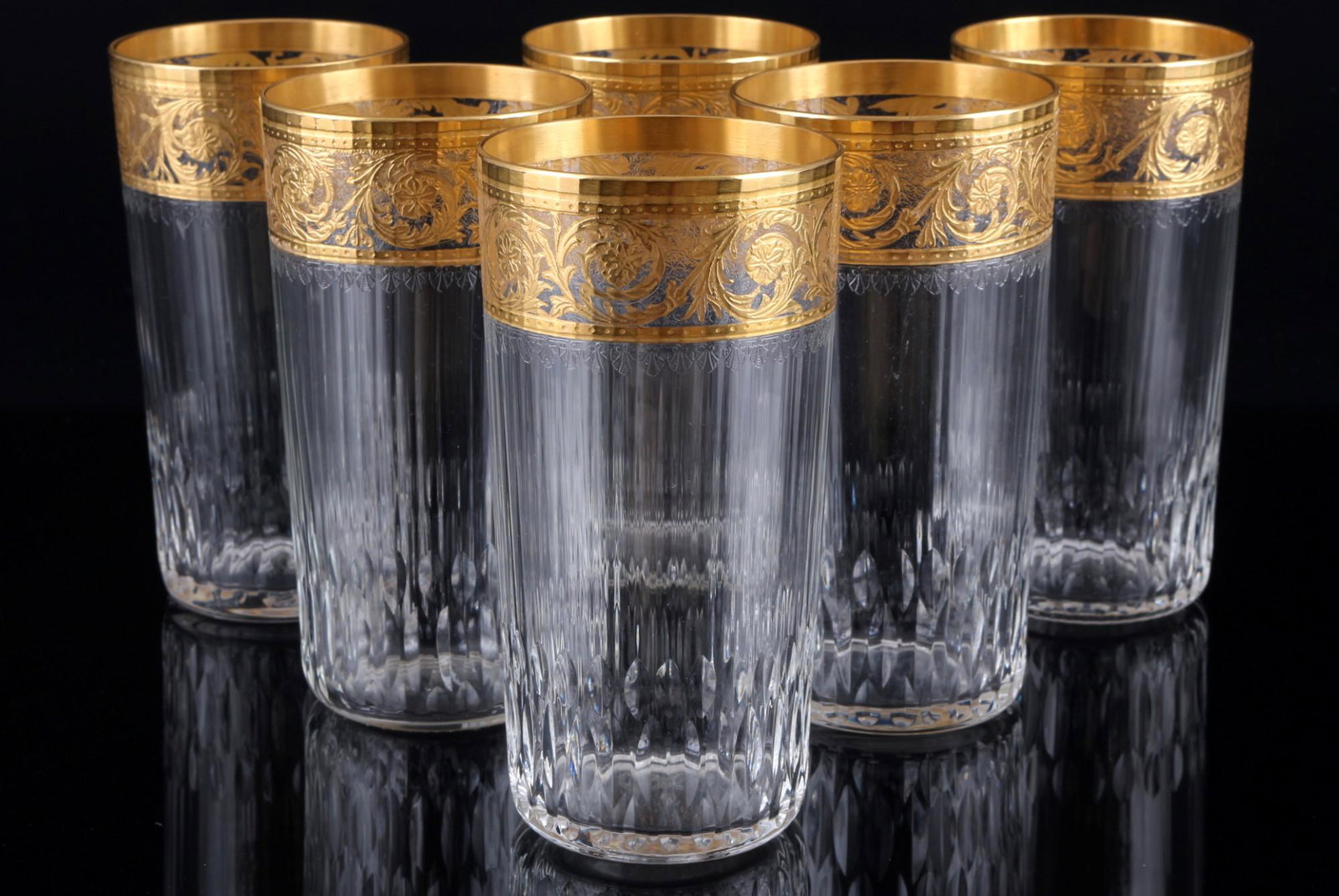 St. Louis Thistle Gold 6 highball glasses, BecherglÃ¤ser,: crystal, France, series Thistle Gold, with etching mark, 6x H 13 cm x D 6.5 cm