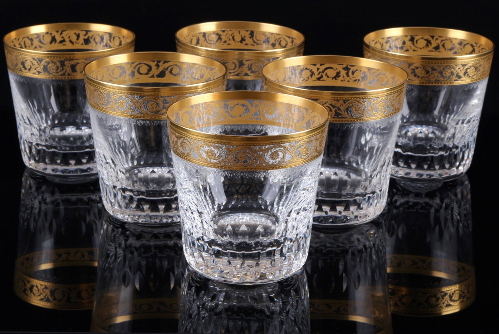 St. Louis Thistle Gold 6 old-fashioned whiskey glasses, Tumbler,: crystal, France, series Thistle Gold, with etching mark, 6x H 8.5 cm x D 8.5 cm