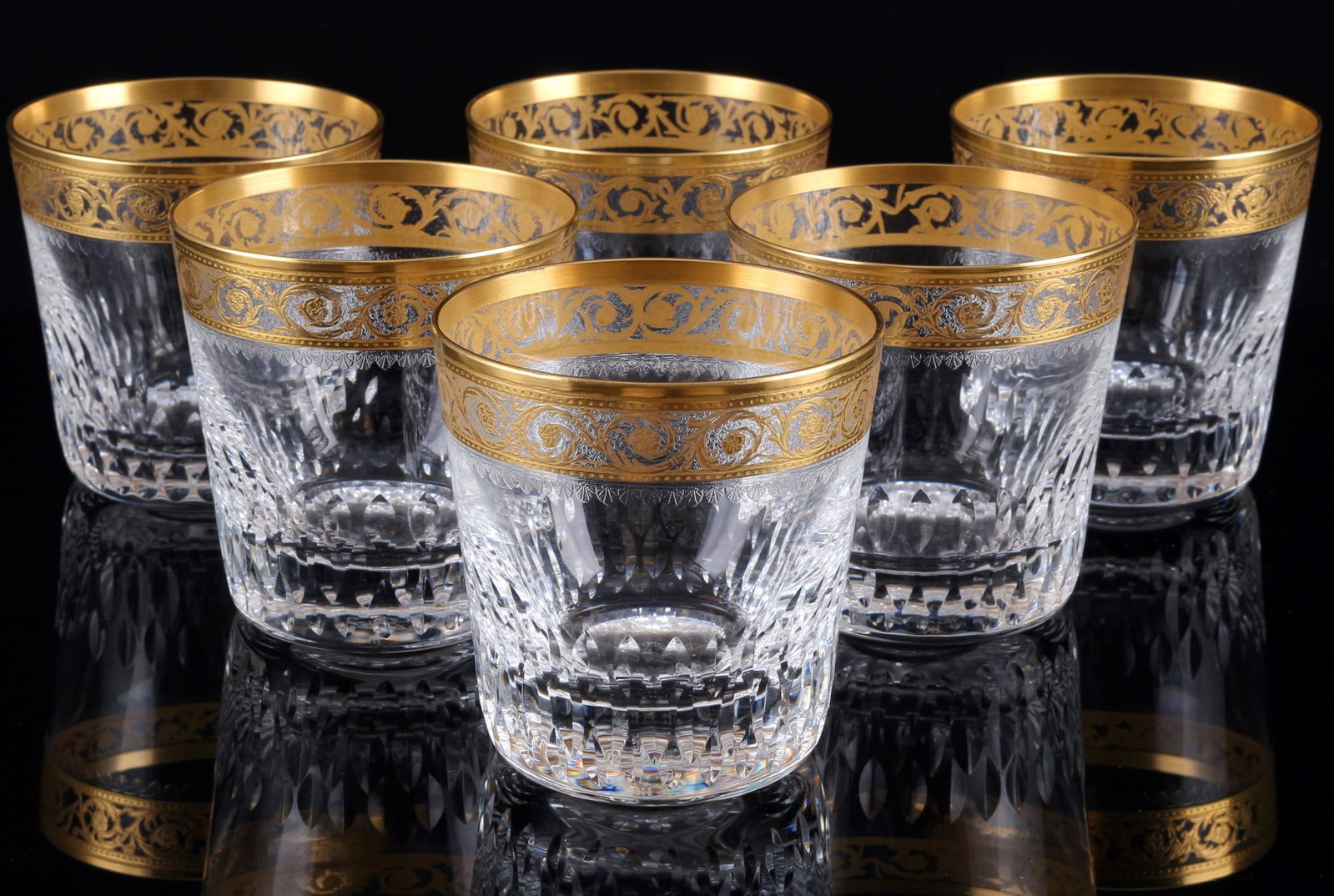 St. Louis Thistle Gold 6 old-fashioned whiskey glasses, Tumbler,: crystal, France, series Thistle Gold, with etching mark, 6x H 8.5 cm x D 8.5 cm