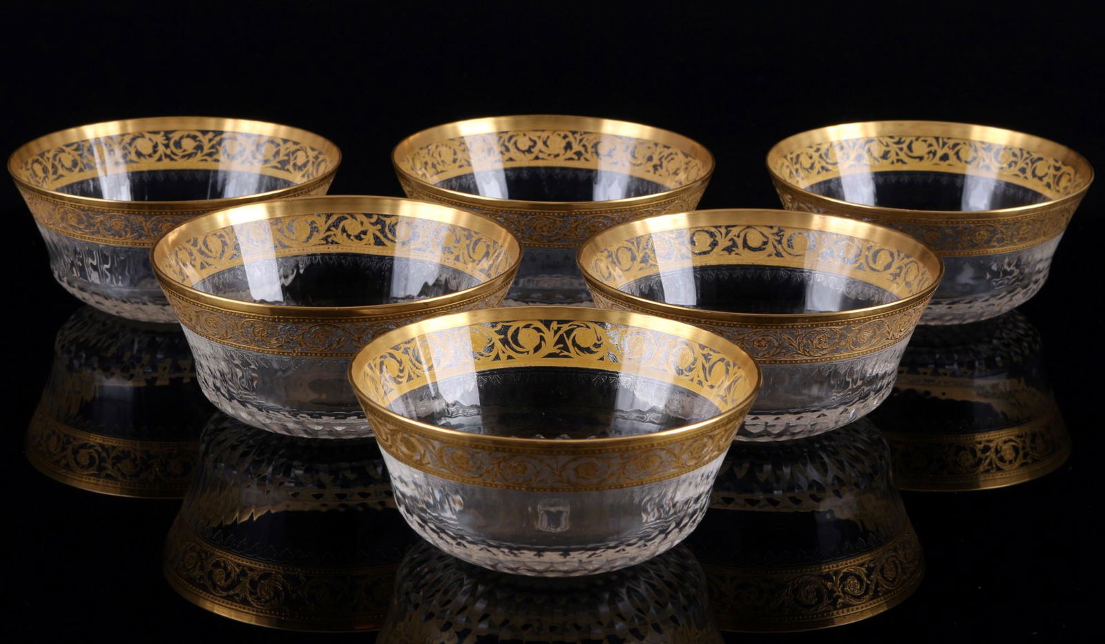 St. Louis Thistle Gold 6 finger bowls, Schalen,: crystal, France, series Thistle Gold, with etching mark, 6x H 5 cm x D 11 cm