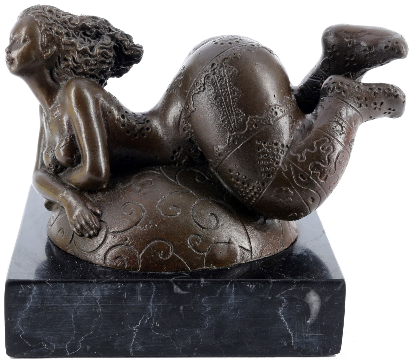 Alfred George STEVENS (1817-1875) bronze nude act The Beauty, Bronze Akt Die SchÃ¶ne,: Bronze, dark patina, signed Stevens on the pin, nude of a plump woman lying on her stomach, based on Peter Paul Rubens' ideal of beauty, on a marble base, H 12 cm x W 15 cm x D 11 cm