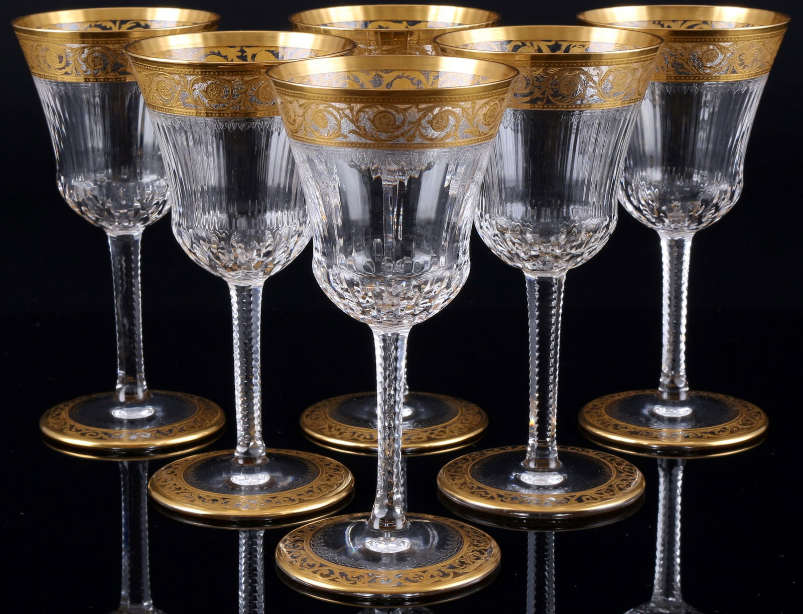 St. Louis Thistle Gold 6 wine glasses no. 4, WeinglÃ¤ser,: crystal, France, Thistle Gold series, without etching mark, 6x H 14 cm x D 7 cm
