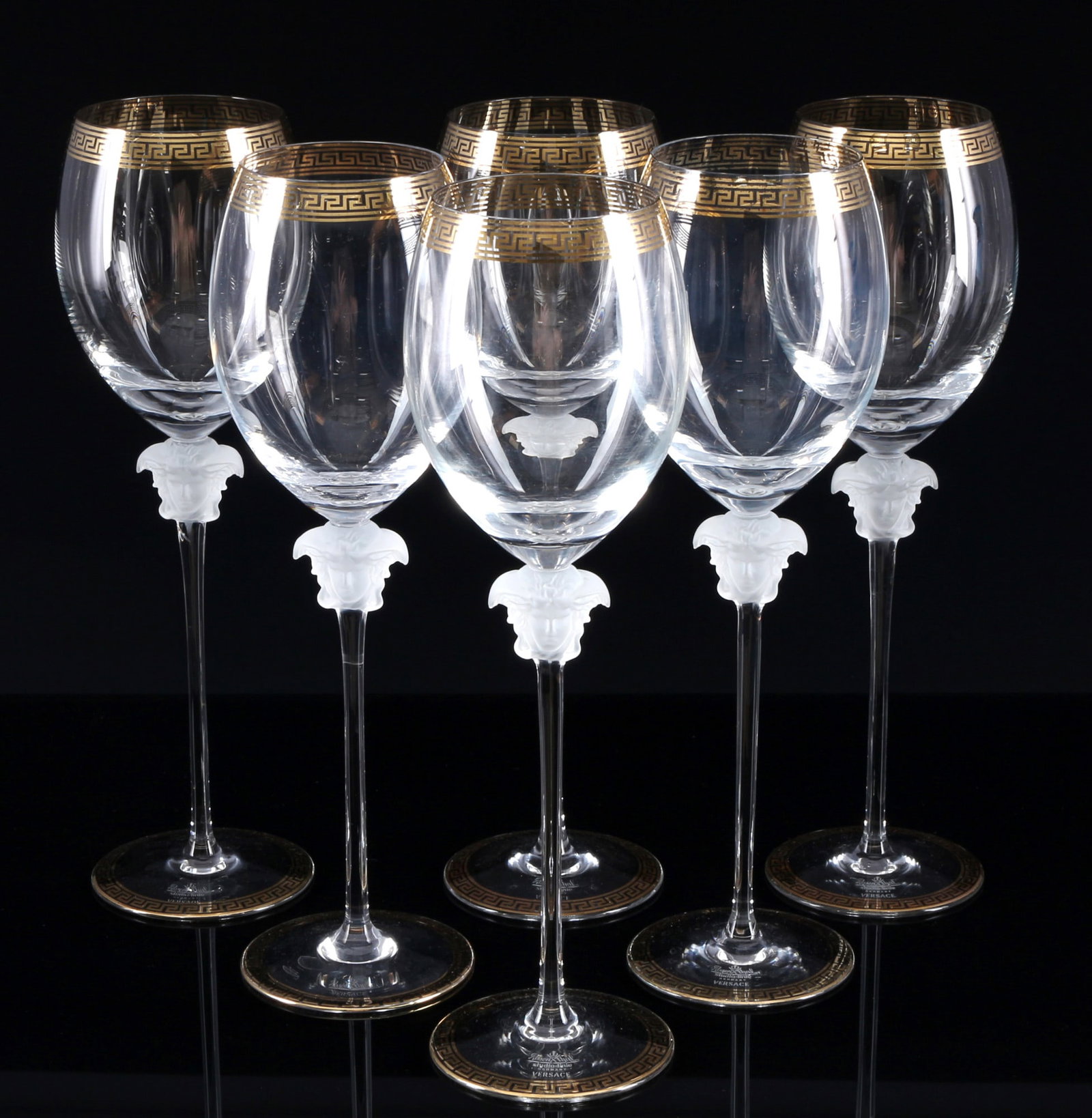 Rosenthal Versace Medusa D´Or 6 redwine glasses,: glass, with etched company mark, decor Versace Medusa D'Or, 6x H 28 cm x D 8 cm, gold abrasion on a glass