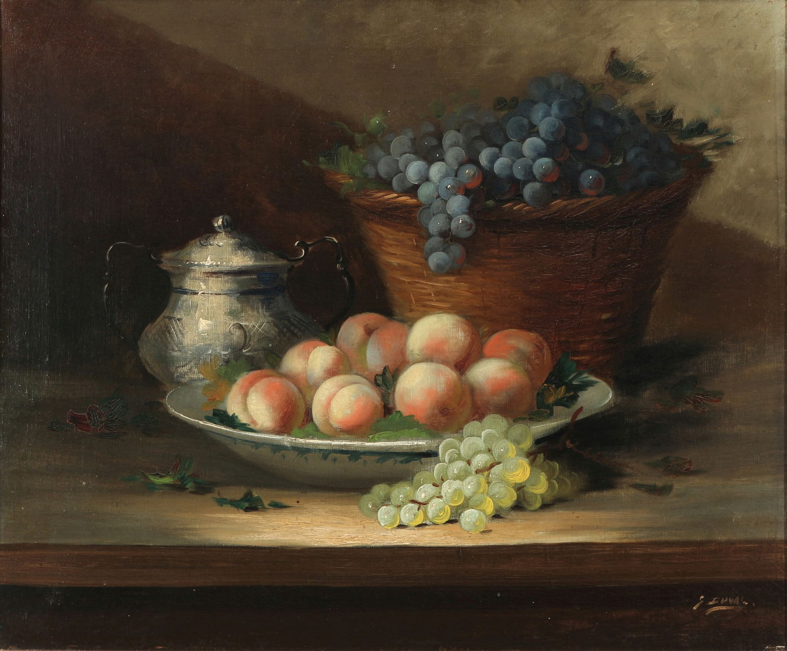 Georges DUVAL (1920-1993) fruit still life,: Oil/canvas, signed on the right G. Duval, H 50.5 cm x W 60.5 cm, frame 60 x 70 cm