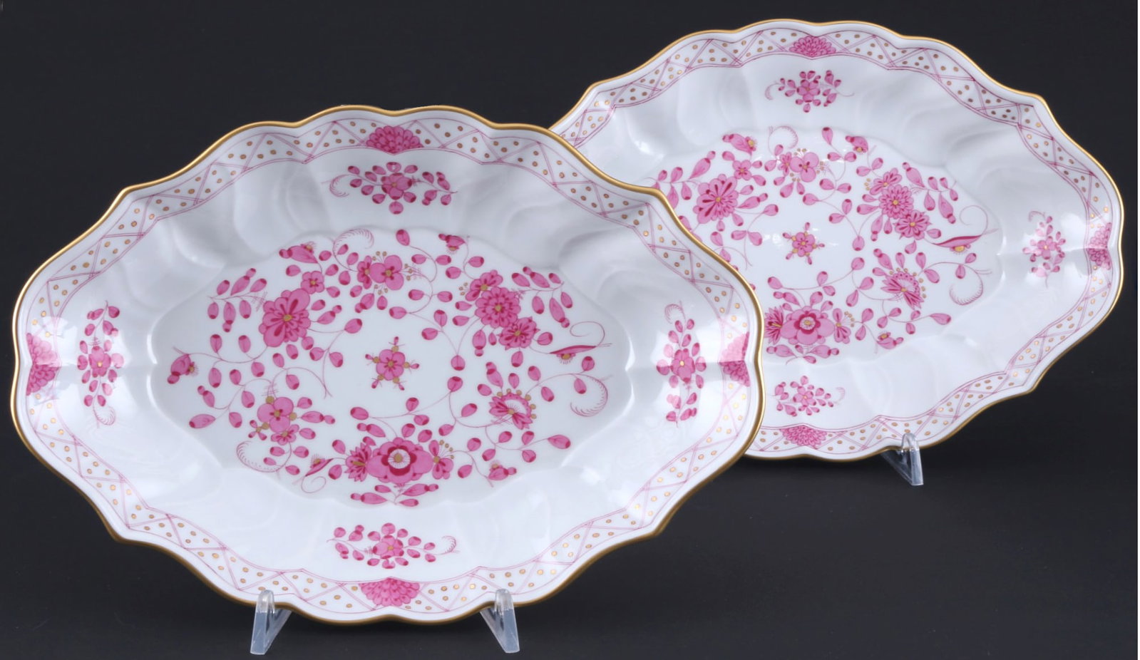 Meissen Indian Purple Rich pair of splendor bowls 1st choice,: porcelain, blue sword mark 1st choice, decor Indian Purple Rich, H 4.5 cm x L 26.5 cm x W 18.5 cm