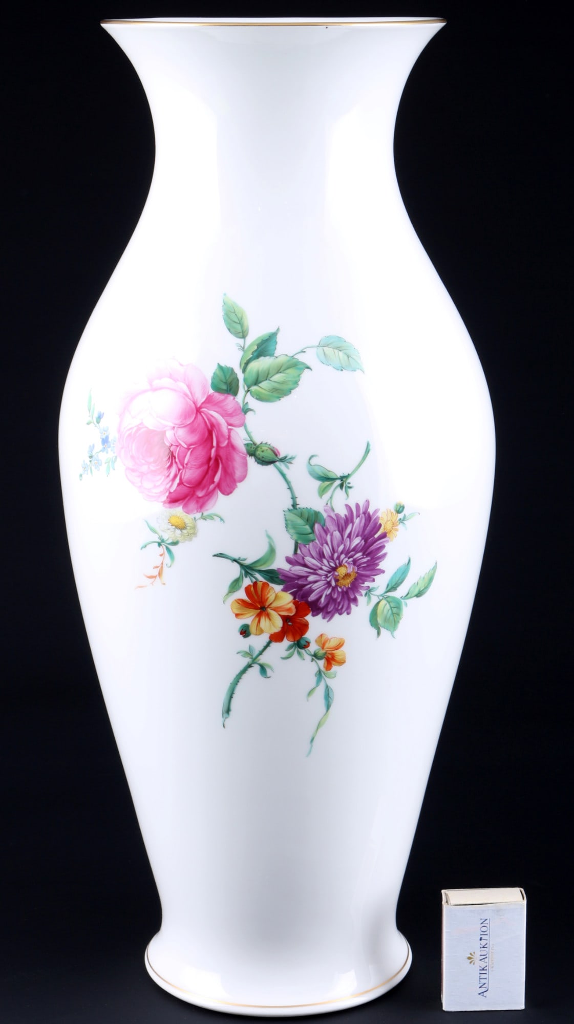 KPM Berlin Dragon large vase with flowers,: porcelain, Royal porcelain Manufactory Berlin, blue scepter mark with red imperial orb, shape Dragon, decor Flowers, H 44 cm x D 19 cm