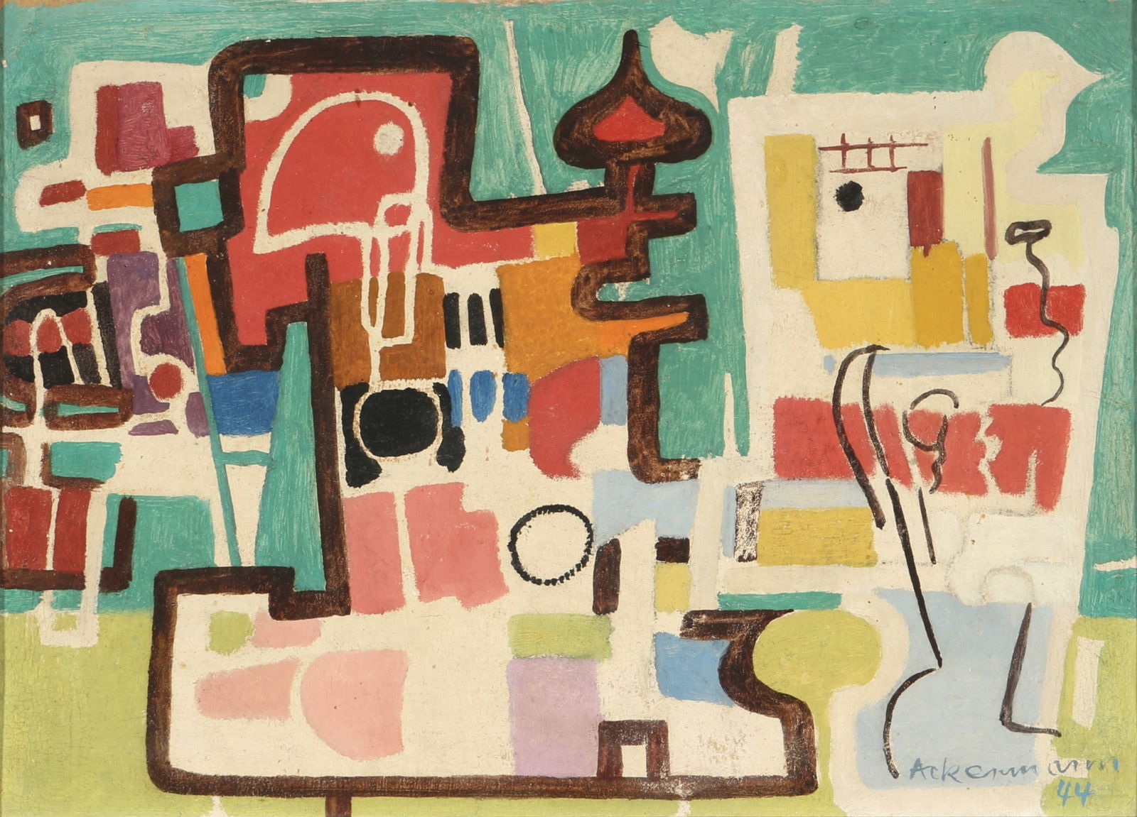 Max ACKERMANN (1887-1975) Arcadia 1944: Oil and tempera on cardboard, signed and dated Ackermann 44 on the right, inscribed and titled on the reverse M. Ackermann Arkadien 1944, German painter and graphic artist born 1887 in Berlin - 1975 i