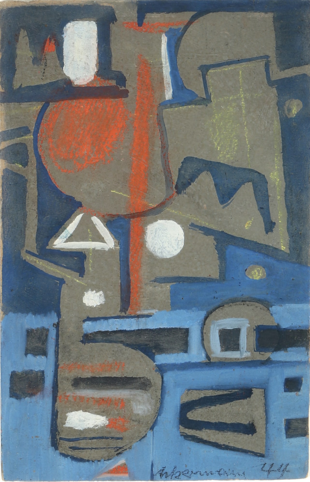 Max ACKERMANN (1887-1975) Composition 1944/III,: Oil and tempera on cardboard, signed and dated Ackermann 44 on the right, work no. ACK1225, German painter and graphic artist born in Berlin in 1887 - in Bad Liebenzell-Unterlengenhardt in 1975, H 29.