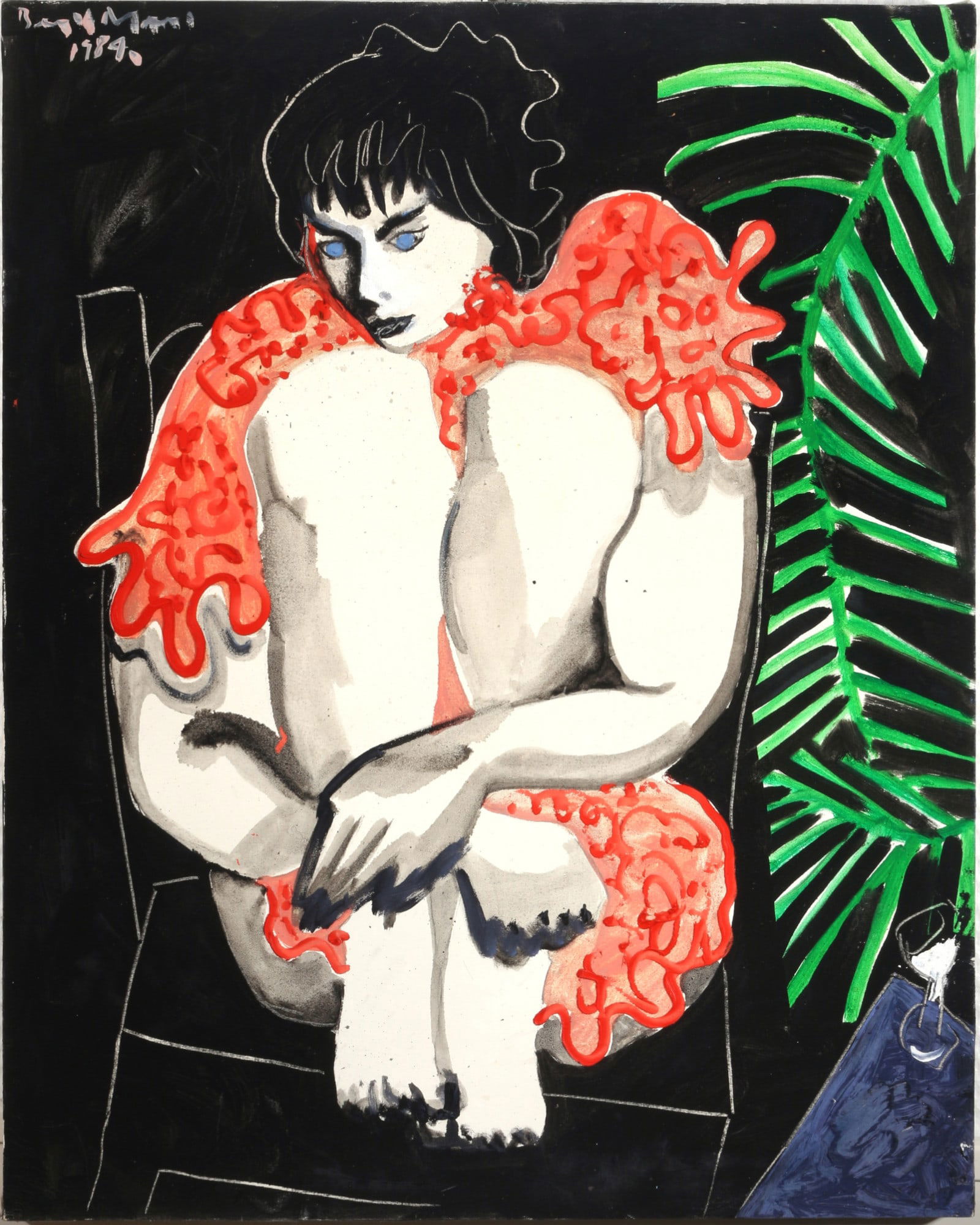 Bernhard MARTIN (1966) Seated Woman with Blue Eyes 1894,: Oil/canvas, signed and dated top left Bernhard Martin 1984, German contemporary painter and installation artist born 1966 in Hanover, H 81 cm x W 65 cm, unframed, abrasion