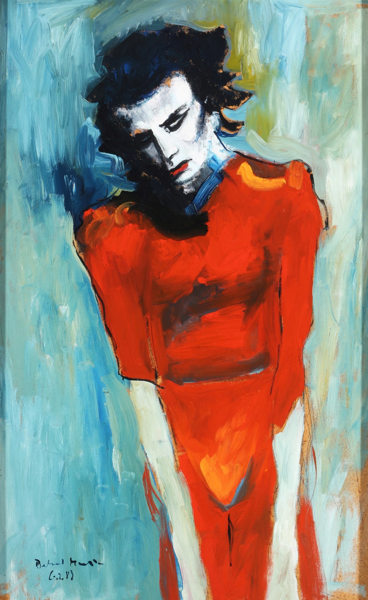 Bernhard MARTIN (1966) Portrait 1983,: Oil/panel, signed and dated bottom left Bernhard Martin 6.2.83, German contemporary painter and installation artist born 1966 in Hanover, H 70 cm x W 44 cm, frame 75 x 49 cm