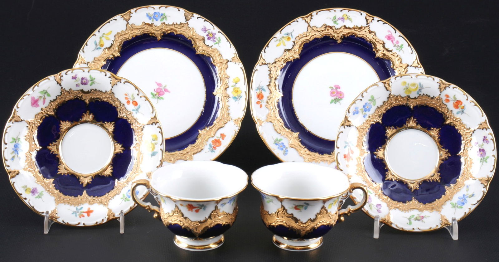 Meissen B-Form Strewn Flowers royal blue 2 mocha place settings, (1 of 4)