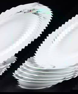 Meissen Woodland Flora Waves 6 soup plates 1st choice,: porcelain, blue sword mark 1st choice, design by Sabine WACHS (1960), shape Waves, decor Woodland Flora, decor no. 614501, painter no. 2x 304 / 4x 383, shape no. 29488, manufactured 1997, 6x D 23 cm