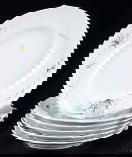 Meissen Woodland Flora Waves 6 dessert plates 1st choice - motifs 1 to 6,: porcelain, blue sword mark 1st choice, design by Sabine WACHS (1960), shape Waves, decor Woodland Flora, decor no. 614501 / numbered from 1 to 6, painter no. 281/292/305/474, shape no. 29472,