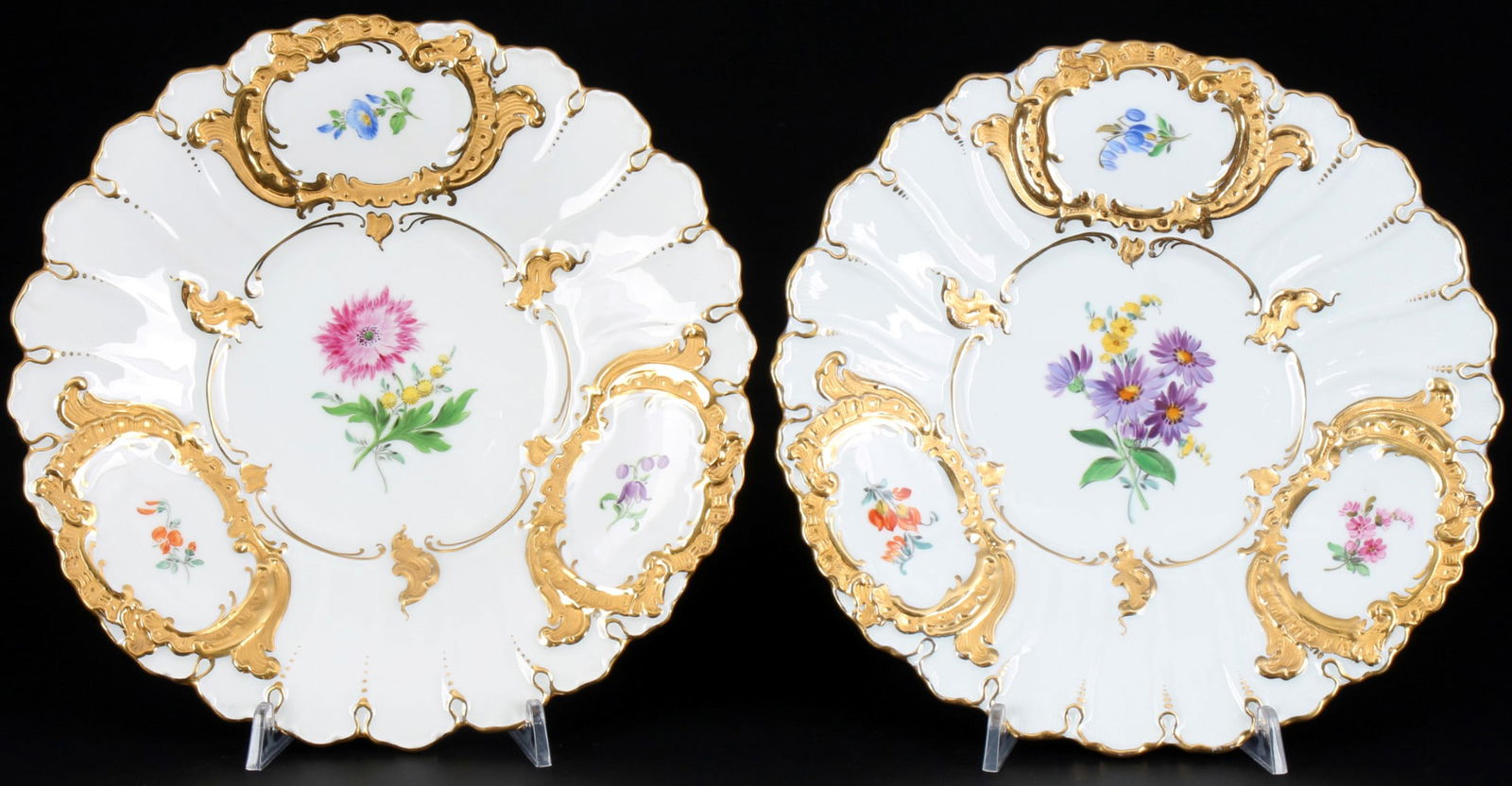 Meissen pair of splendor plate B-Form Flowers - Pfeiffer period, (1 of 4)