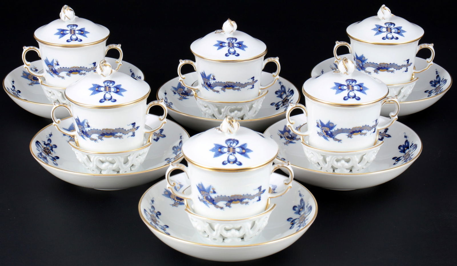 Meissen Court Dragon Rich Blue 6 trembleuse 1st choice, (1 of 8)
