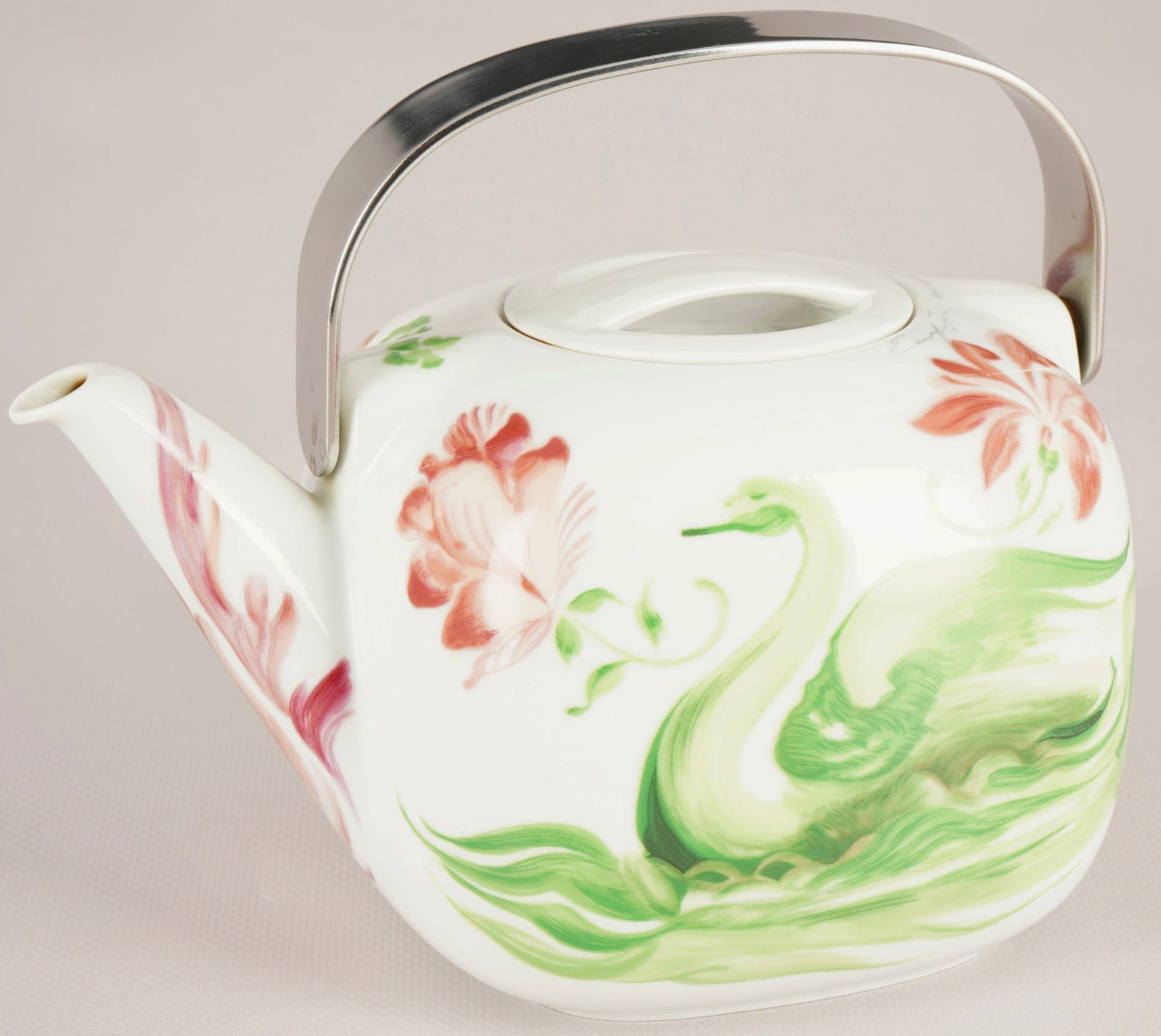 Rosenthal Suomi Ernst Fuchs tea pot - limited art series,: porcelain, green company mark, decor Ernst Fuchs, shape Suomi, shape design Timo SARPANEVA (1926-2006), limited edition 90/500, H 12 cm (with handle H 16 cm) x W 19 cm x D 12.5 cm