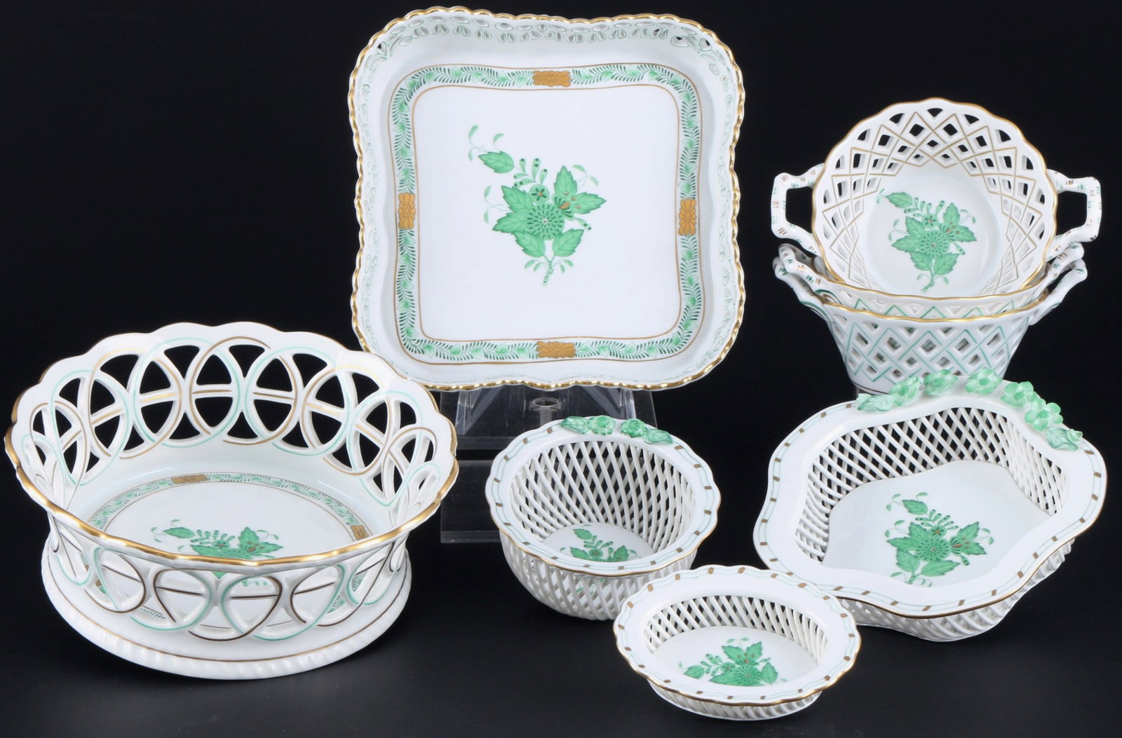 Herend Apponyi Vert 8 cutwork bowls / baskets, (1 of 9)