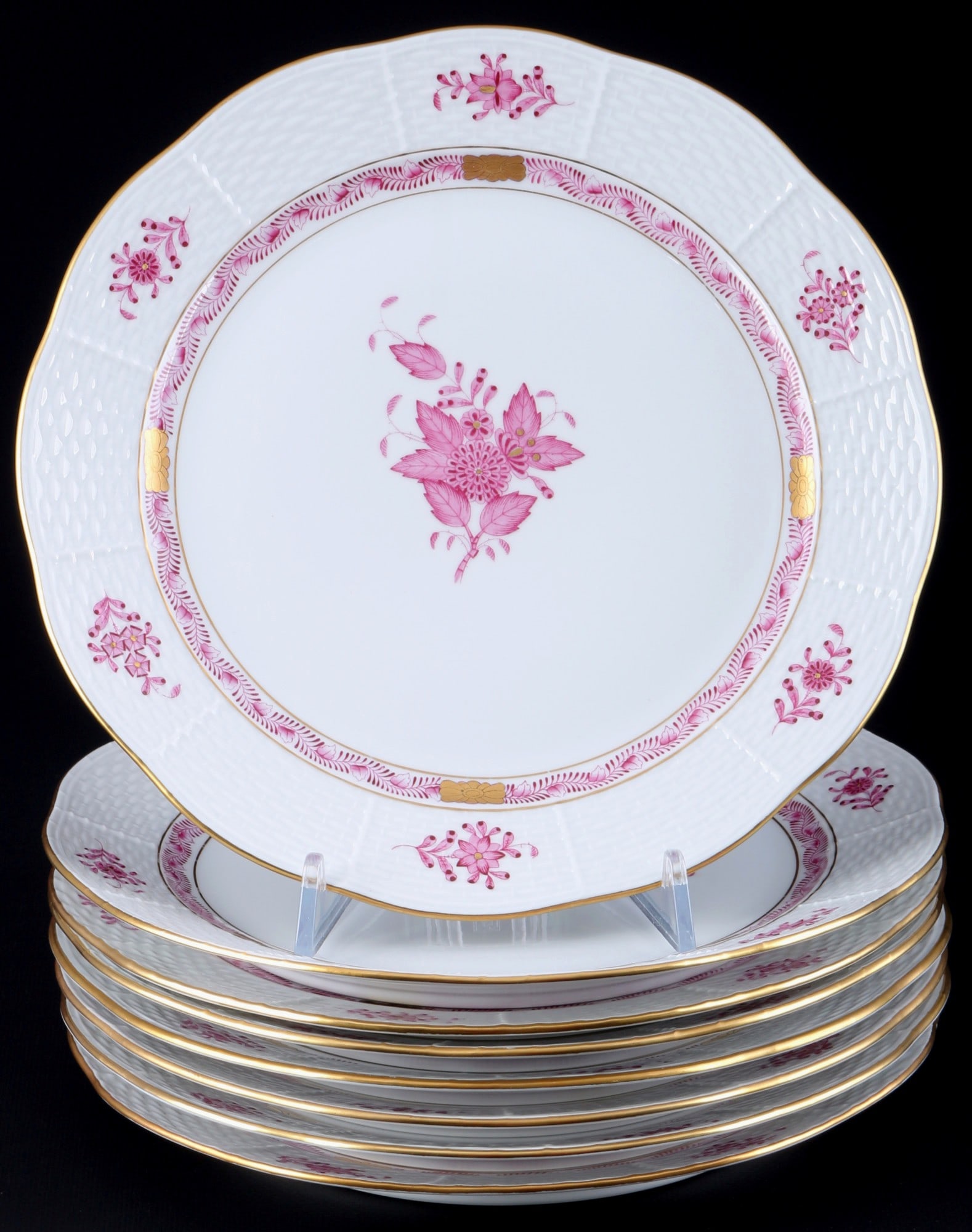 Herend Apponyi Purple 8 dinner plates, (1 of 4)