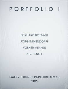 Portfolio I folder - A.R. PENCK, MEHNER, IMMENDORFF, BÖTTGER, still unopened,: Portfolio still in its original sealed condition, Portfolio I with a total of four color screen prints by Eckhard BÖTTGER (1954-2010) titled Damals hinterm Mond, Jörg IMMENDORFF (1945-2007) titled M