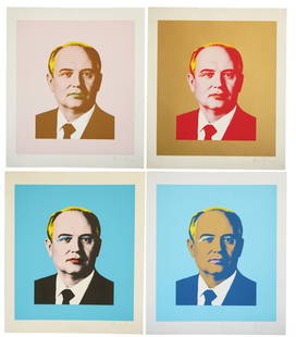 Alexander KOSOLAPOV (*1943) Set of 4 Gorby 1991,: Color serigraphs on paper, each signed and dated 1/25 A.P. lower right, 4 color serigraphs in different colors, Russian-American sculptor and artist born 1943 in Moscow, each H 78.5 cm x W 67.5 cm,