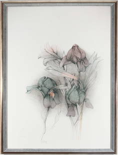 Bruno BRUNI (*1935) Florilegium 1985,: Large color lithograph on laid paper, hand-signed below and numbered 928/1000 on the left, Italian painter, graphic artist, and sculptor born 1935 in Gradara near Pesaro/Italy, sheet 79 cm x W 59 cm,