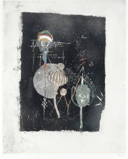 Johnny FRIEDLAENDER (1912-1992) large composition,: Etching on paper, hand-signed lower right and EA (Epreuve d'artiste) left, abstract composition as artist's proof, German-French graphic artist and etcher born 1912 in Pleß, Upper Silesia - 1992