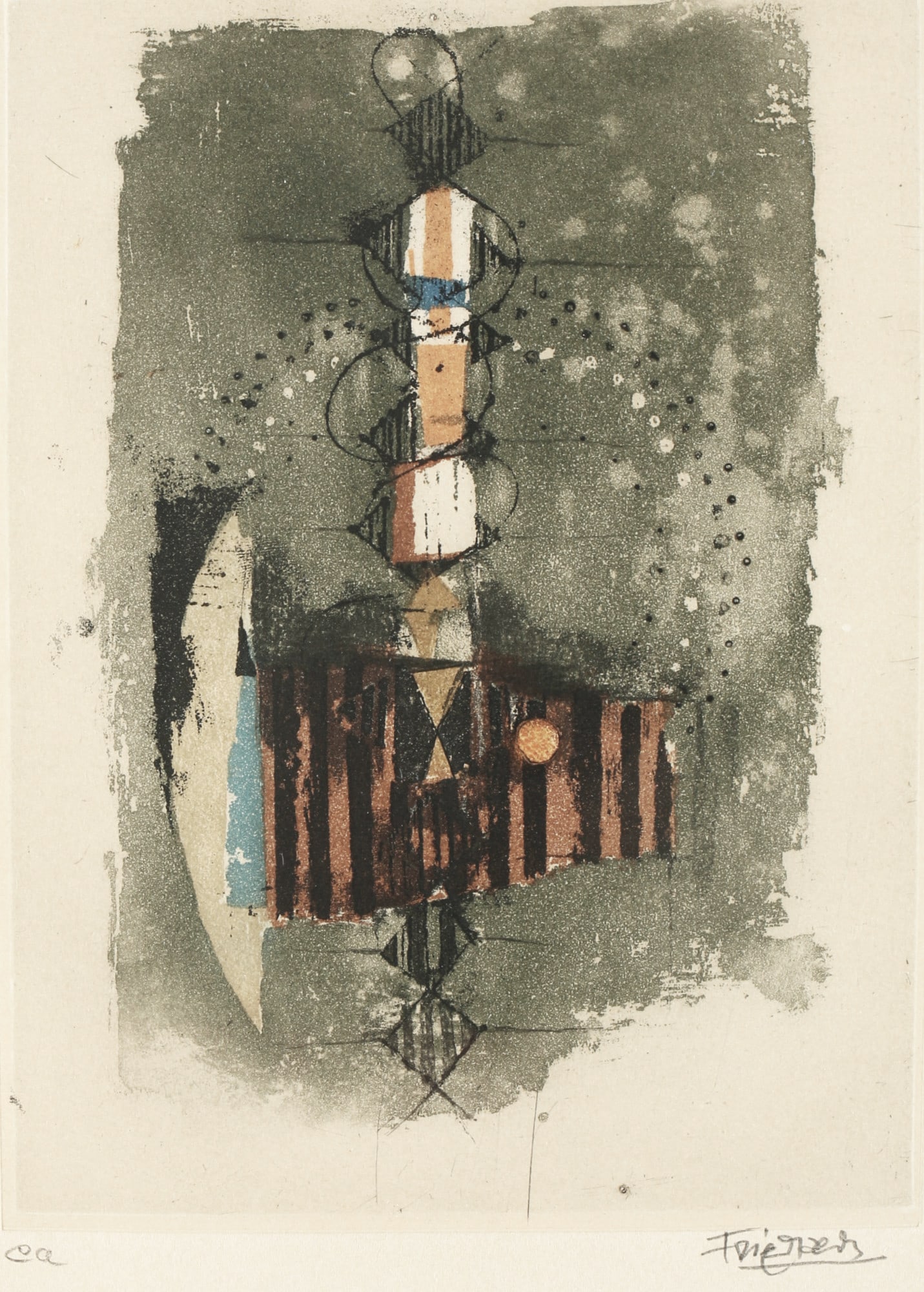 Johnny FRIEDLAENDER (1912-1992) Composition,: Etching on paper, signed lower right and EA (Epreuve d'artiste) on the left, abstract composition as an artist's proof, German-French graphic artist and etcher born 1912 in Pleß, Upper Silesia - 1992