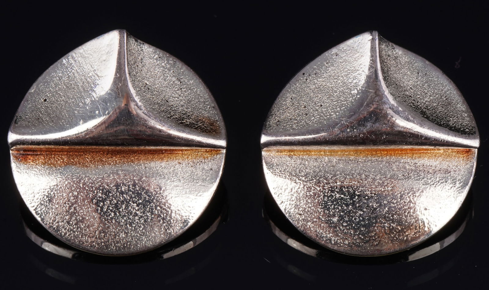 LAPPONIA Björn Weckström 925 Silver Ear Clips Triangulum,: 925 silver, stamped 925 Lapponia, model Triangulum 1970 (R7), designed by Björn Weckström, born 1935 in Helsinki, Finland, diameter 20 mm, weight 9.9 g