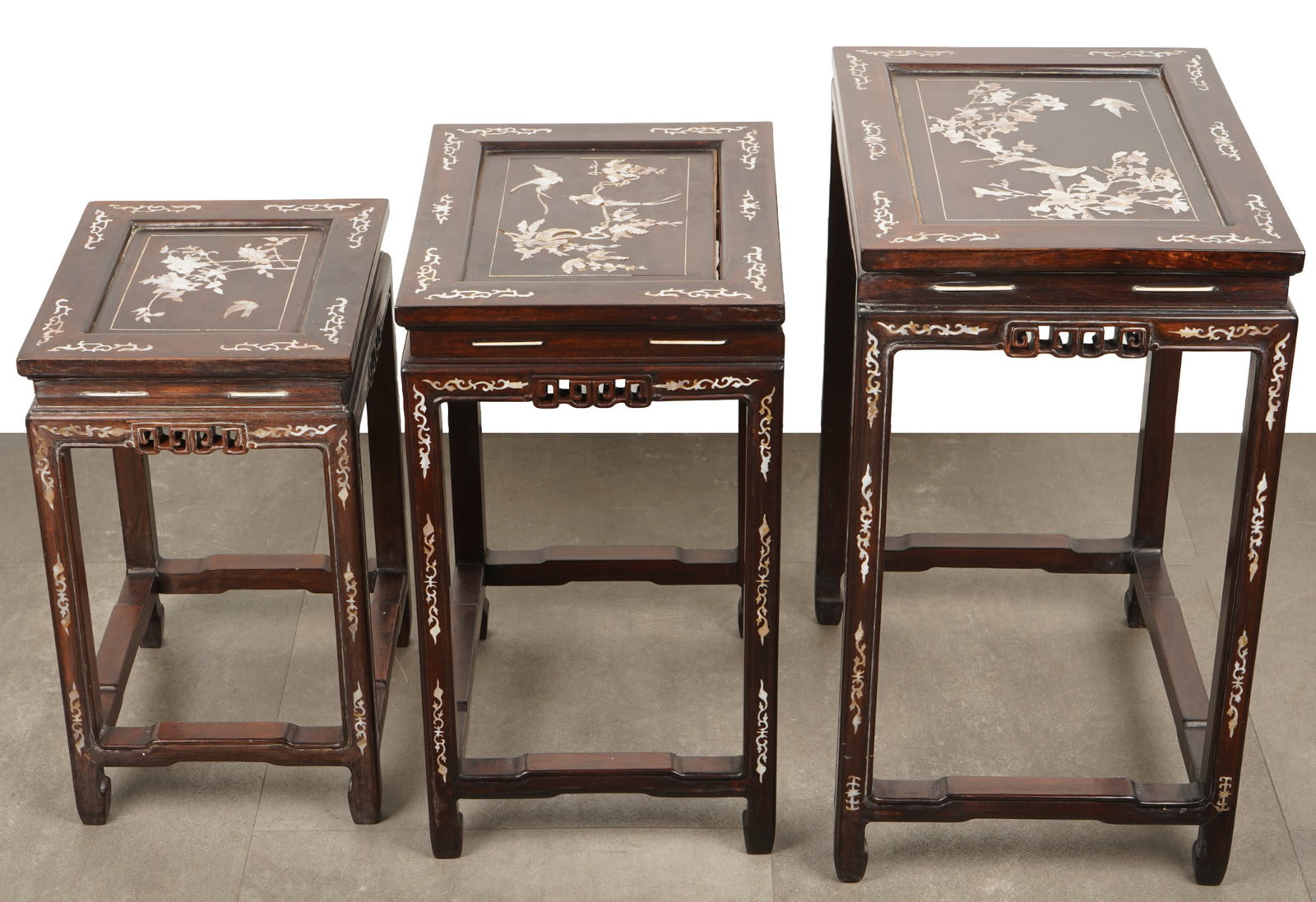 Three side tables with mother-of-pearl inlays, Republic of China, (1 of 14)