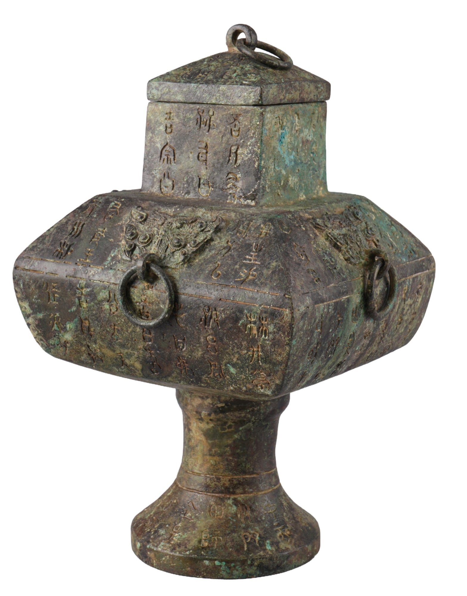 Bronze vessel Fangyi, China,: Bronze, China, Bronzegefäß Fangyi, H 27,5 cm x B 17,2 cm x T 17,2 cm