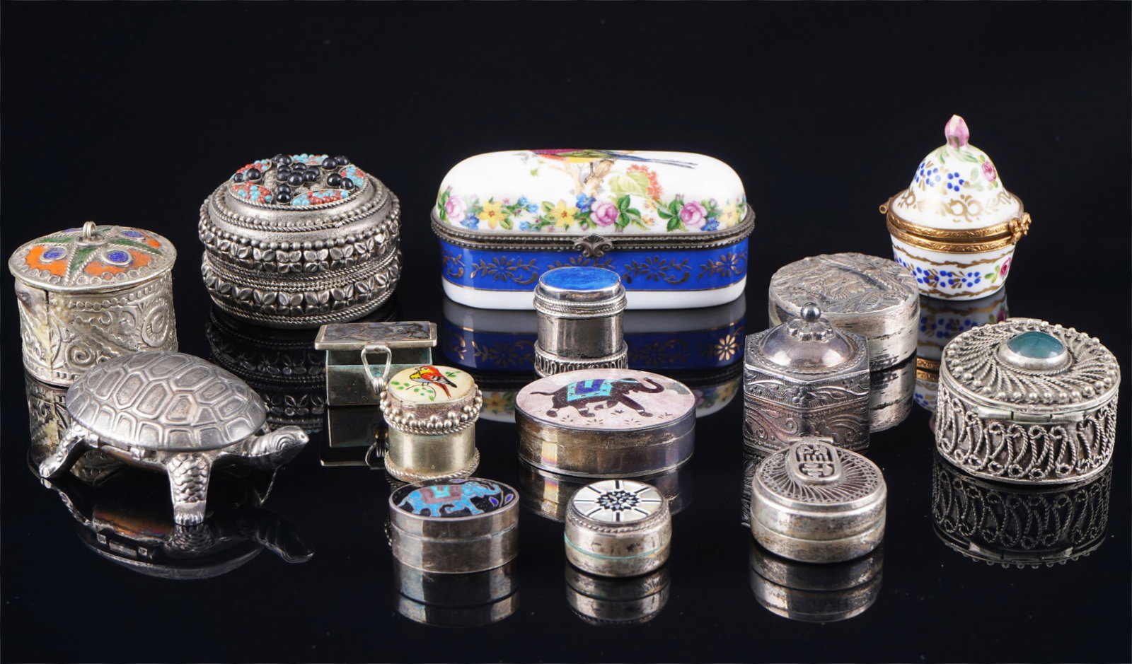 Collection - 15 miniature boxes / pillboxes - including silver, (1 of 6)
