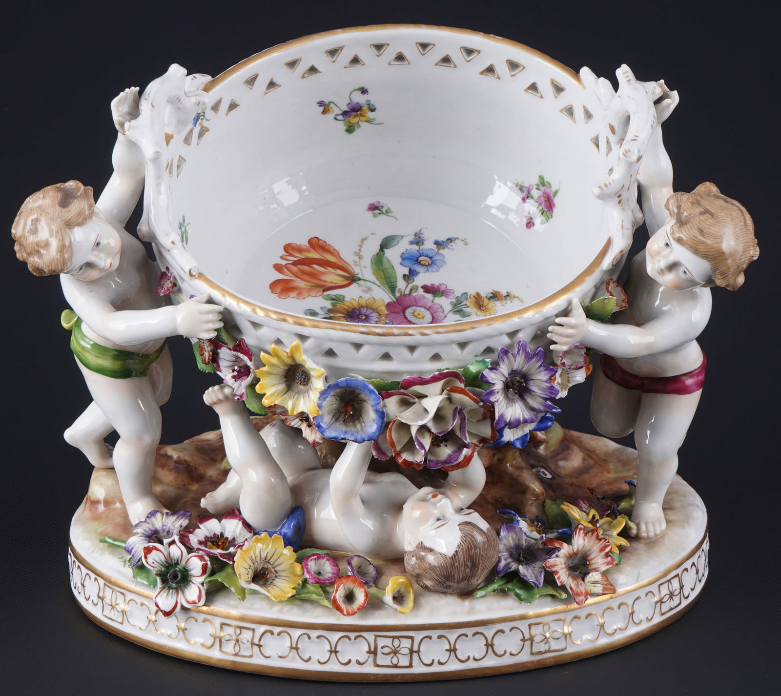 Schierholz Plaue cherub bowl with applied flowers, (1 of 9)